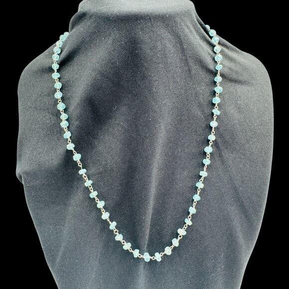 Vtg Aquamarine Gemstone Necklace Sterling Silver Chain & Lobster Clasp Boho - Picture 7 of 14